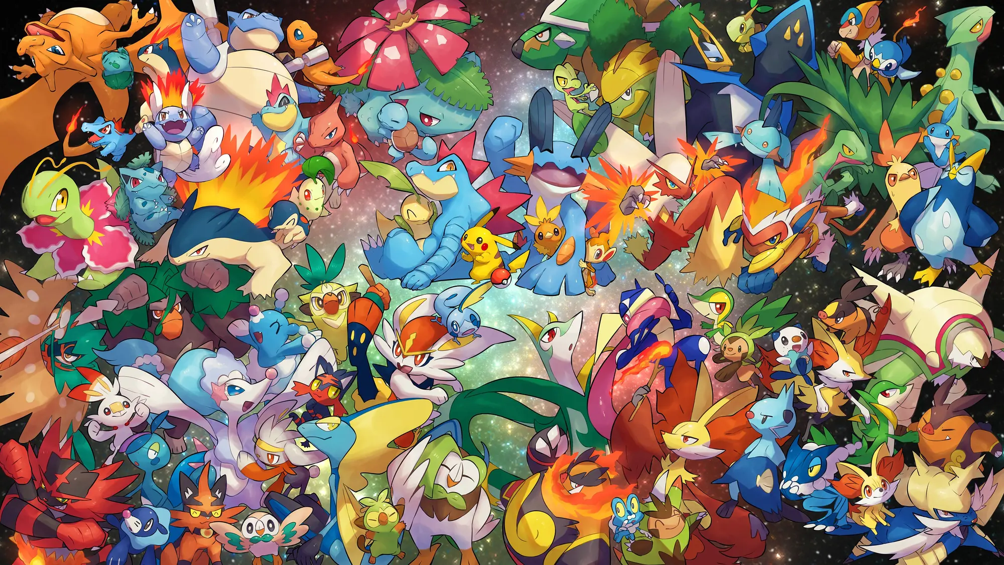 Ilustración con decenas de Pokémon de todas las generaciones