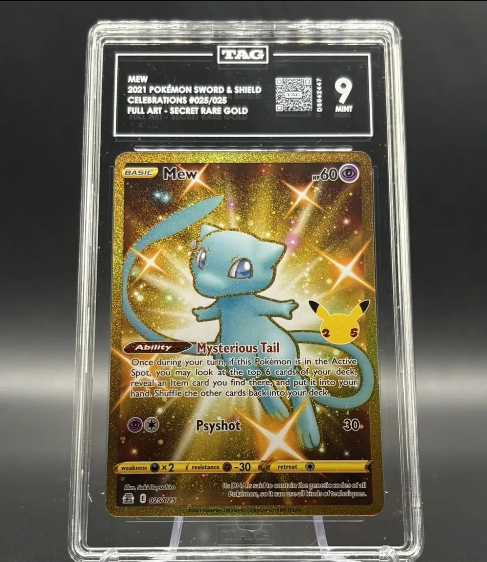 Mew Celebrations #025/025 Full Art Secret Rare Gold, gradeado TAG 9 MINT